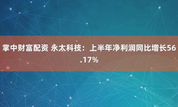掌中财富配资 永太科技：上半年净利润同比增长56.17%